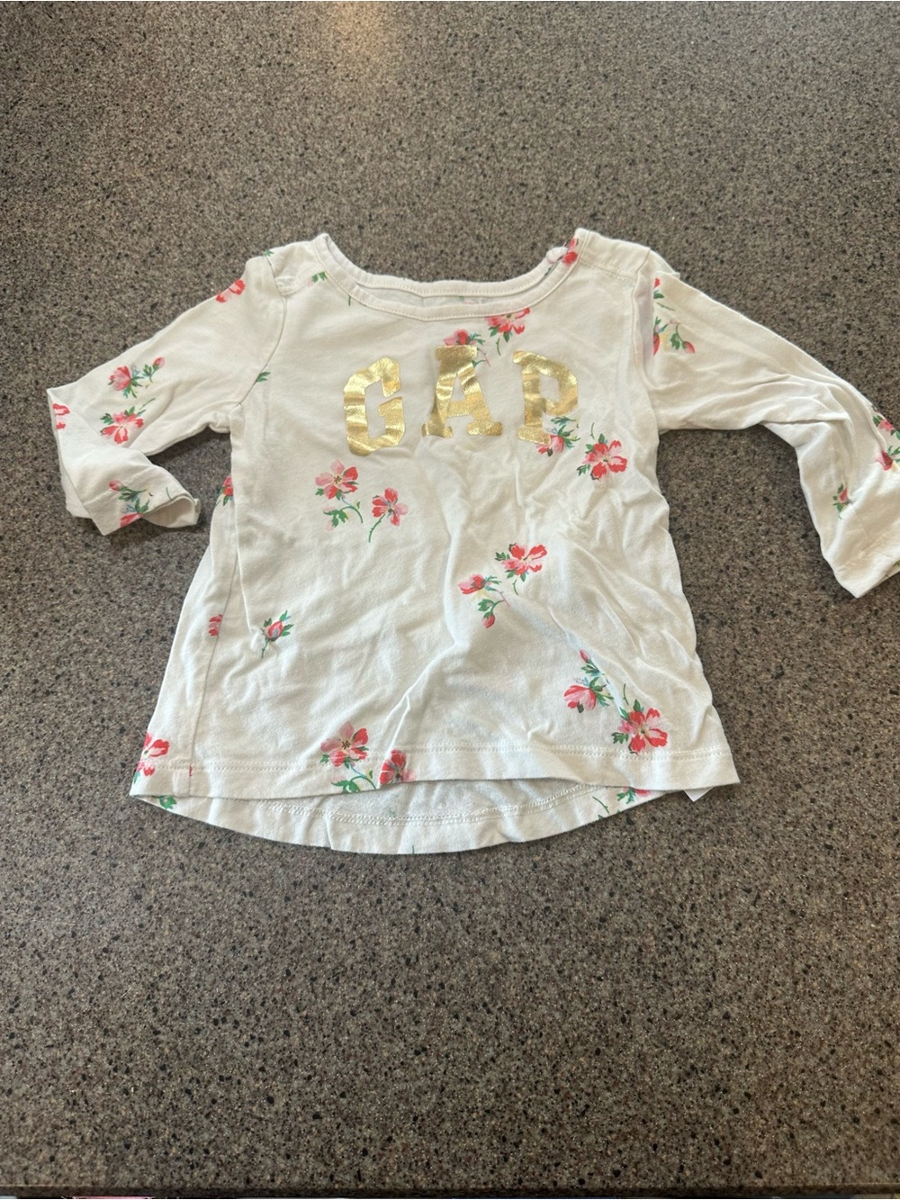 GAP Cream Long-Sleeve Top with Pink Floral Print and Gold Logo